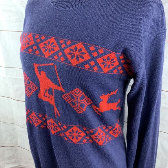 Core Concepts Merino Wool Sweater Pullover Small Red Navy Graphic Ski Deer Geo - Picture 5 of 16